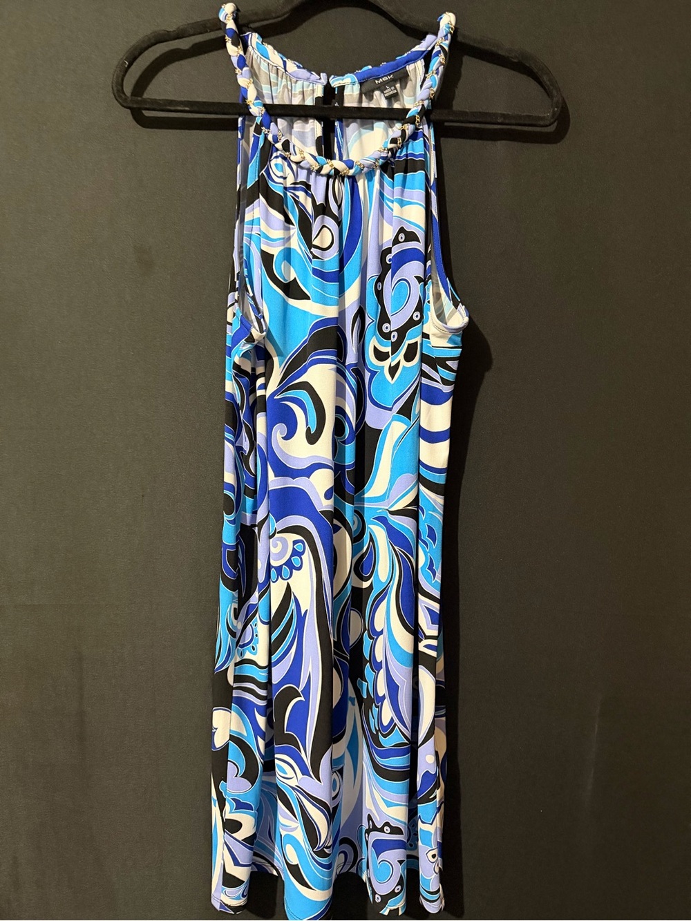 MSK Blue, Black & White Braided-Neck Maxi Dress